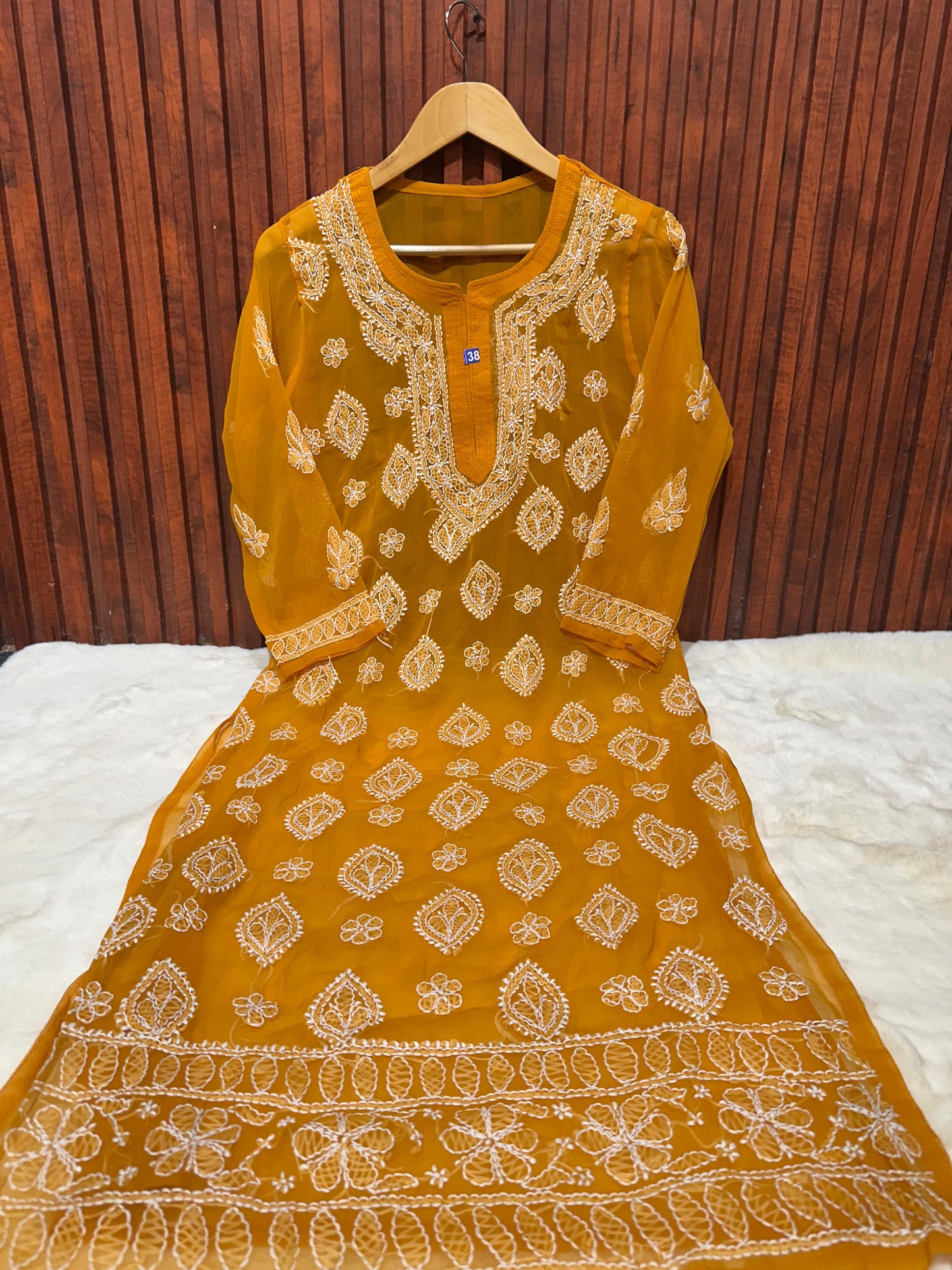 Yellow Women's Georgette Chikankari Embroidery Straight Kurta in Berlin