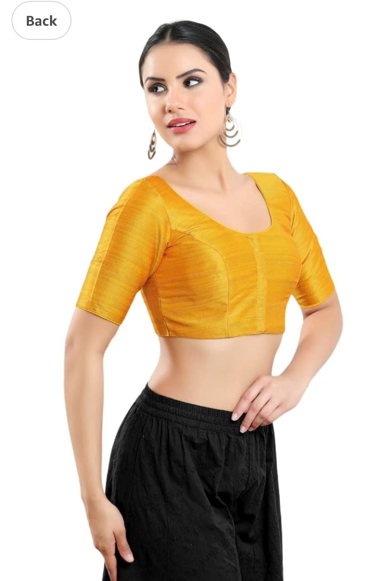 Women Navy Blue Solid Mulbury Silk Readymade Saree Blouse