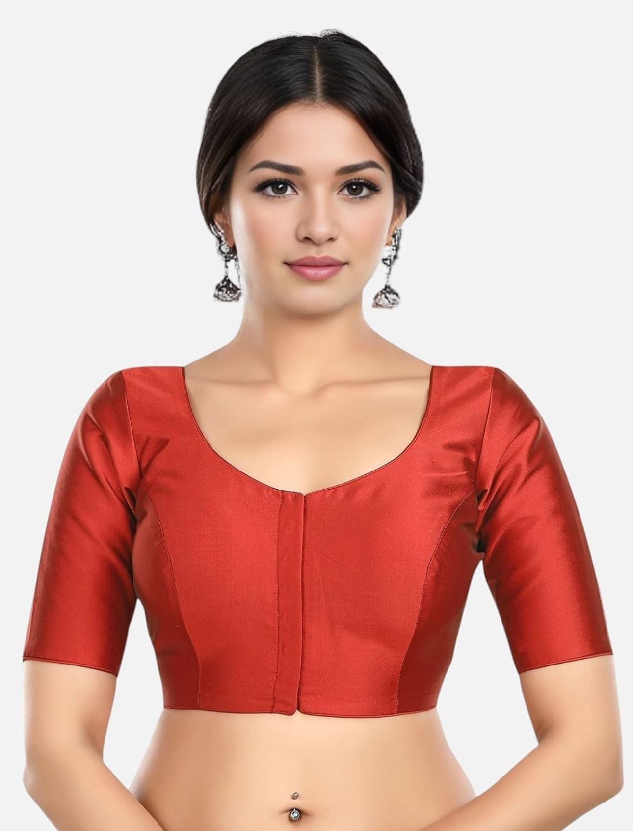 Women Navy Blue Solid Mulbury Silk Readymade Saree Blouse