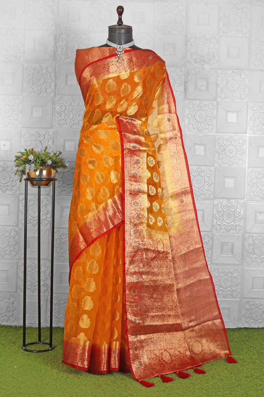 Beautiful Chanderi Silk Saree embroidery and fabric detail - Neha Couture Indian Fashion