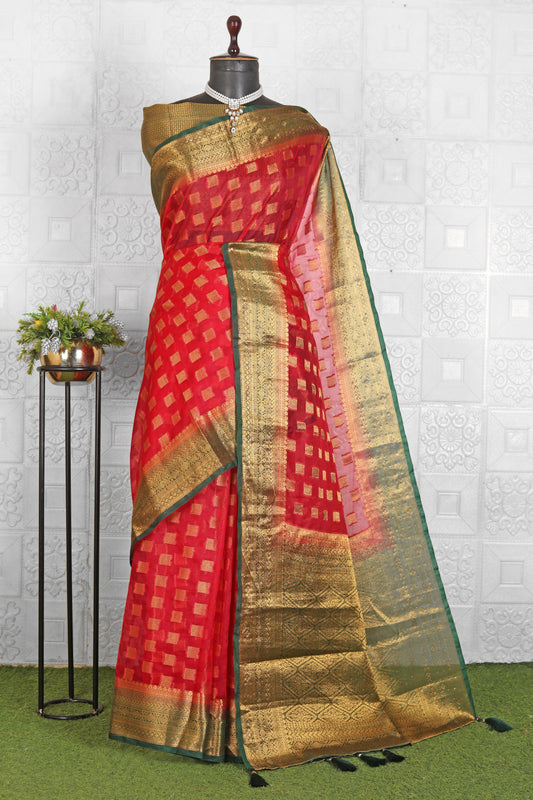 Beautiful Chanderi Silk Saree embroidery and fabric detail - Neha Couture Indian Fashion