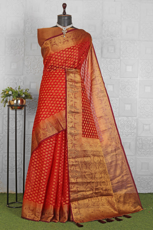 Women Chanderi Silk Saree embroidery and fabric detail - Neha Couture Indian Fashion