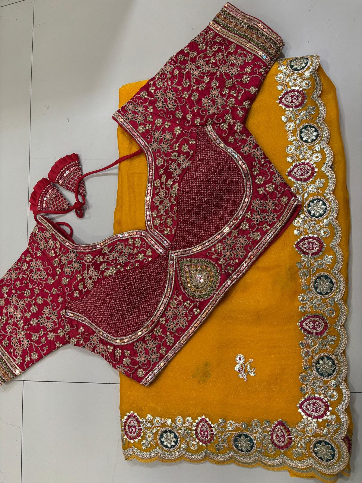 SOFT CHINON SILK WITH HEAVY SEQUENCE MULTI WORK SAREE WITH STITCHED BLOUSE IN BERLIN