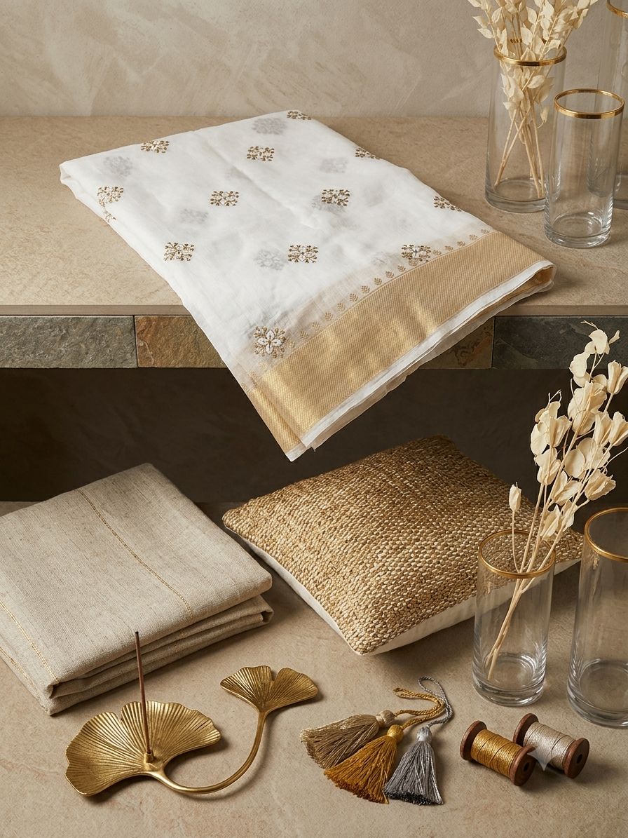 Elegant Ivory Cotton Saree with Gold Zari Border in Germany