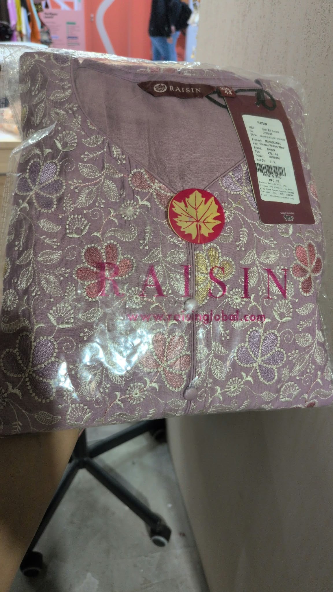 Lavender Floral Print Straight Kurta Set with Palazzo and Dupatta in Berlin
