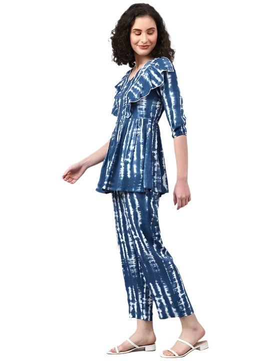 Tie-Dye Front Frill Top With Pants in Berlin