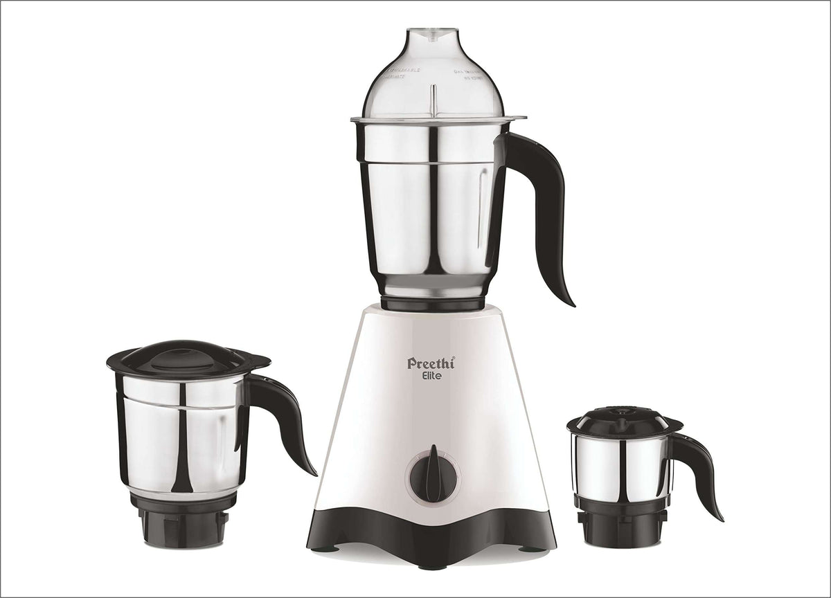 Preethi Elite Plus Mixer Grinder 600W 3 Jars, White Black
