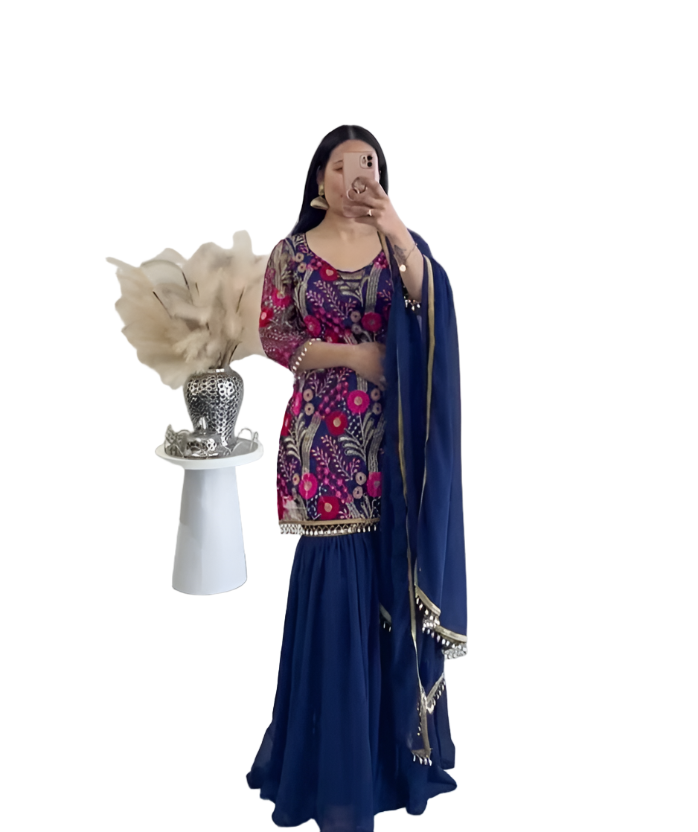 Sequence Work Faux Georgette Sharara Suit in Germany