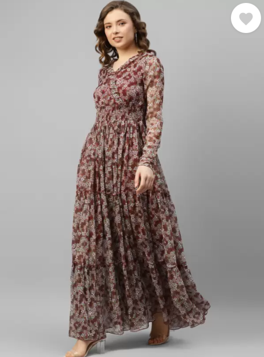 Women Fit and Flare Maroon, Grey Dress in Germany