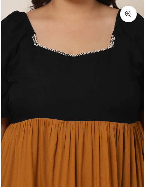 WOMEN'S PLUS SIZE BLACK & MUSTARD COLOR BLOCK DRESS IN BERLIN