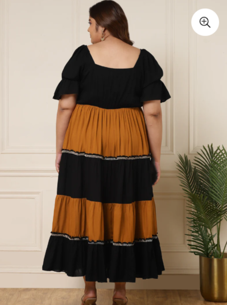 WOMEN'S PLUS SIZE BLACK & MUSTARD COLOR BLOCK DRESS IN BERLIN