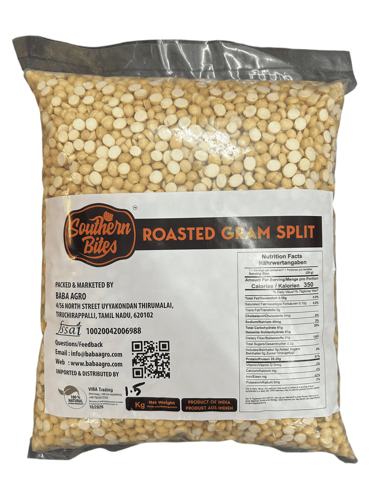 Southern Bites Premium Roasted Chana / Fried Gram 1.5kg