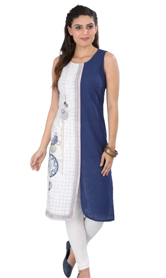 White And Blue Round Neck kurta In Germany - Neha Couture Indian Fashion