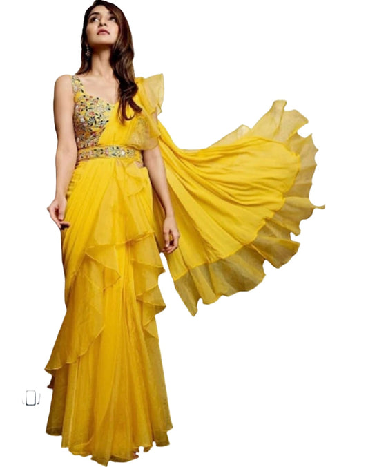 Lehenga Saree With Full-Stitched Blouse With Embroidery Work