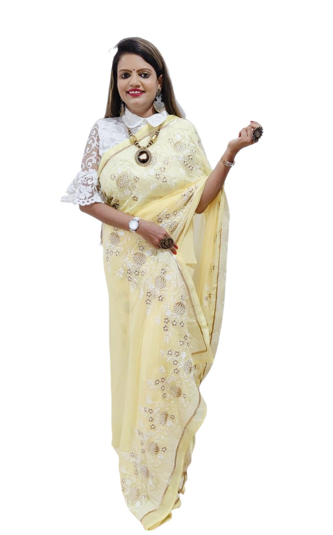 Georgette Embroidery  Saree In Germany