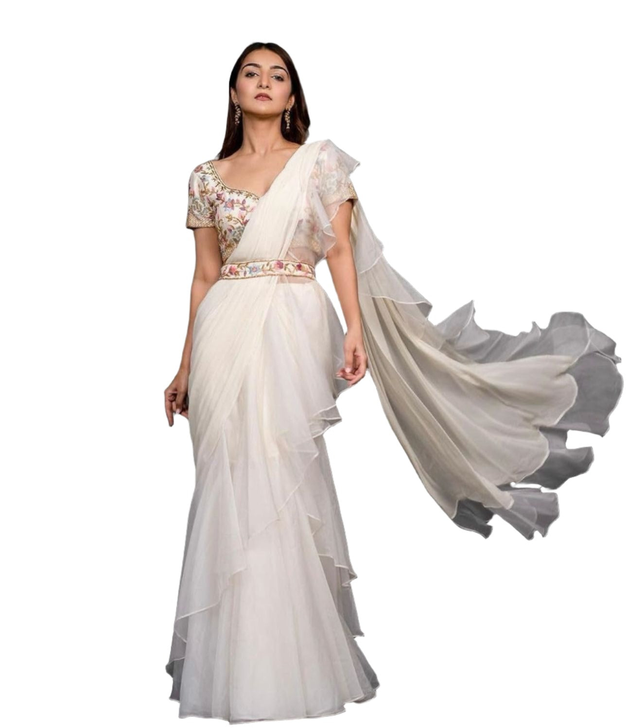 Lehenga Saree With Full-Stitched Blouse With Embroidery Work