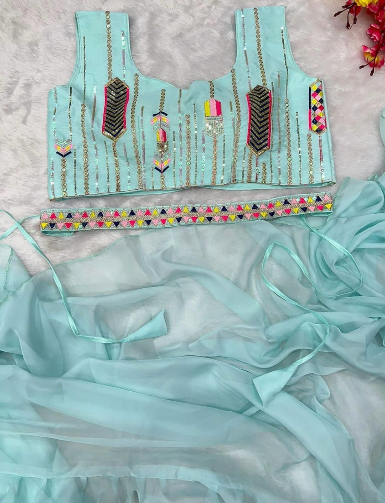Lehenga Saree With Full-Stitched Blouse With Embroidery Work