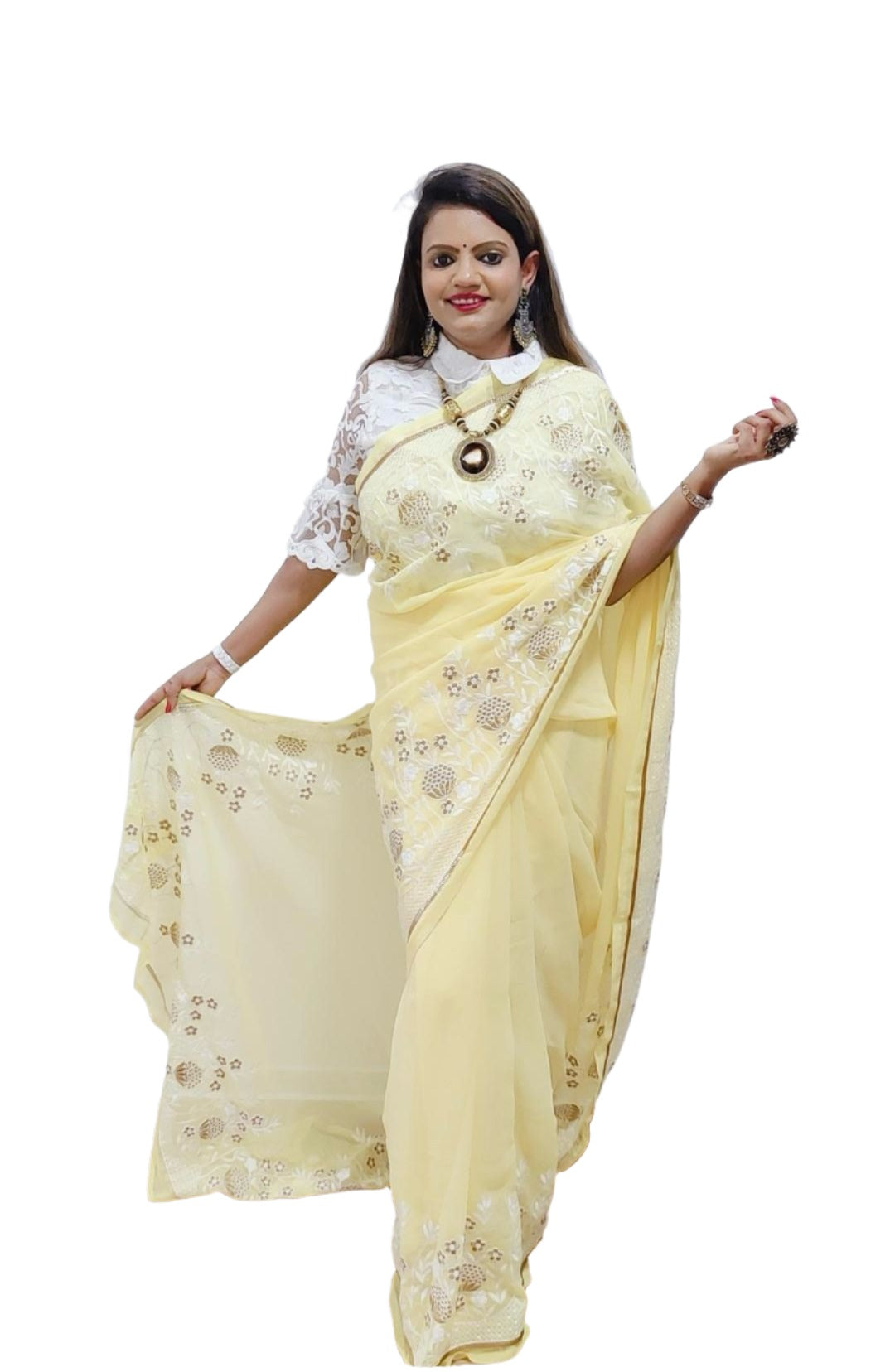 Georgette Embroidery  Saree In Germany