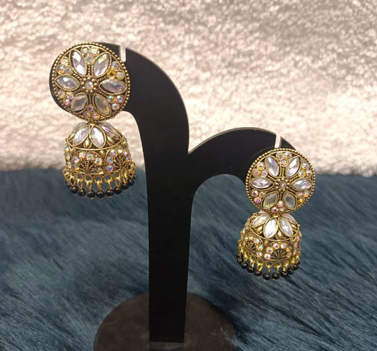 Golden Jhumki & Kundan Earrings in Paris