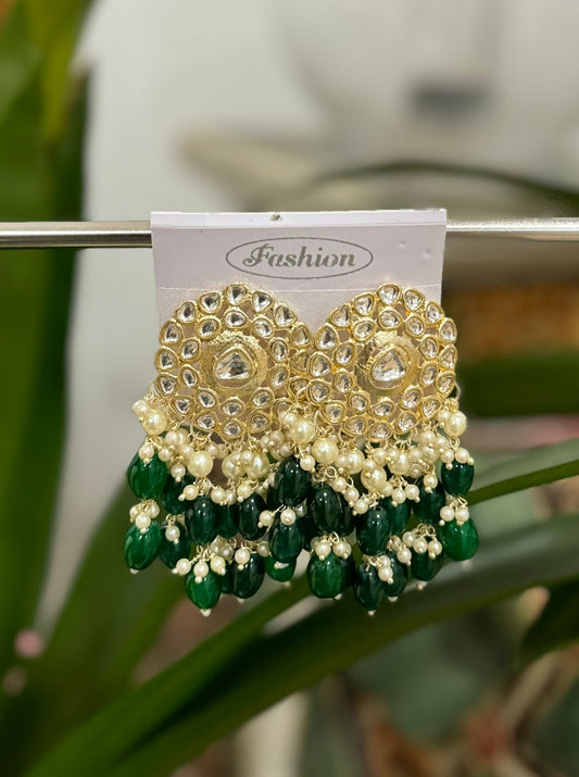 Gold-Plated Kundan and Pearl Classic Chandbalis Earrings