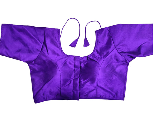 Women Violet Solid Mulbury Silk Readymade Saree Blouse