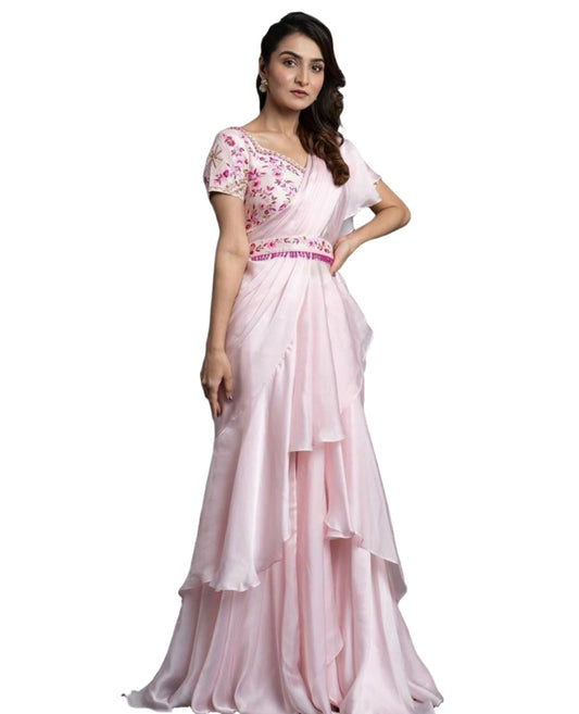 Lehenga Saree With Full-Stitched Blouse With Embroidery Work