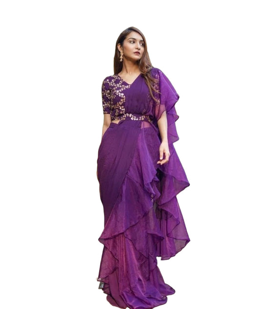 Lehenga Saree With Full-Stitched Blouse With Embroidery Work
