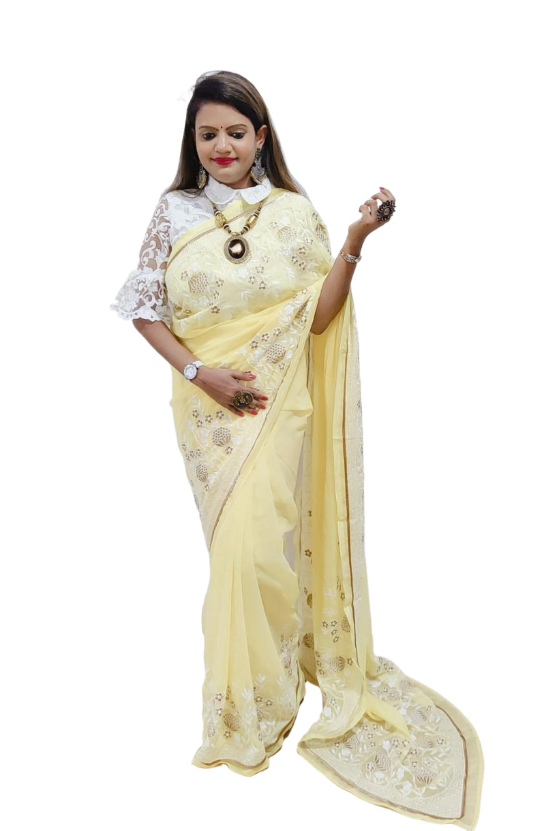 Georgette Embroidery  Saree In Germany