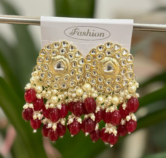 Gold-Plated Kundan and Pearl Classic Chandbalis Earrings