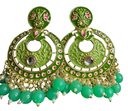Gold Plated Pearl Kundan Beaded Chandbali Earrings for Women
