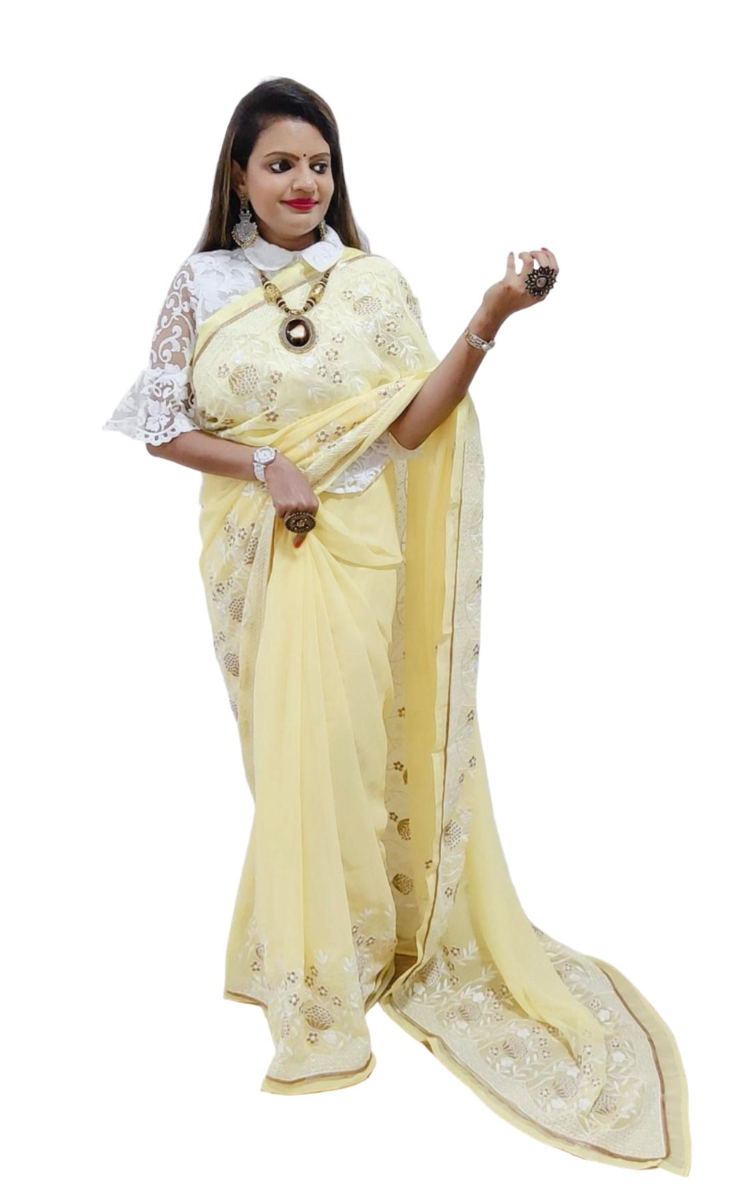 Georgette Embroidery  Saree In Germany