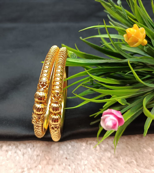 IMPRESSIVE TRADITIONAL GOLD Plated PIPE BANGLES(2 Pcs)