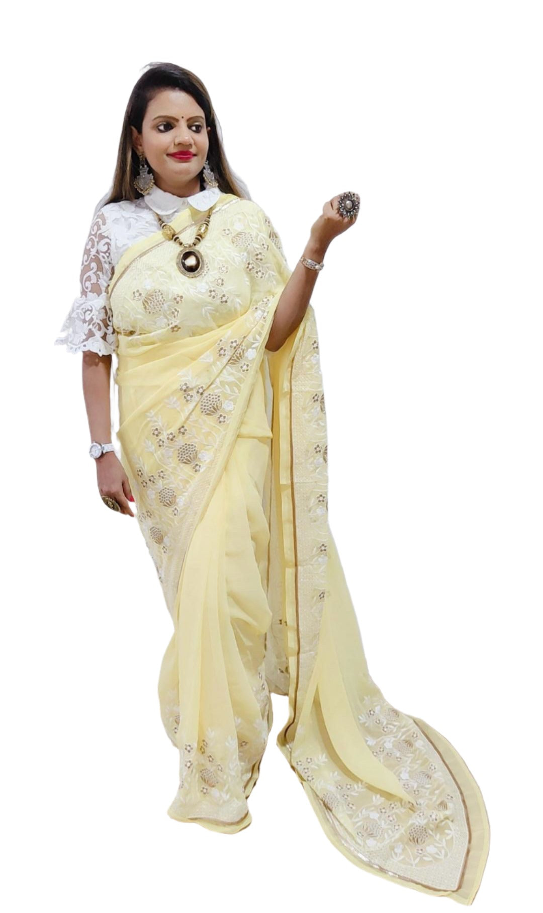 Georgette Embroidery  Saree In Germany