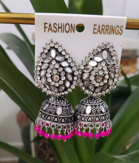 Oxidize Silver Look Stone Type Jumka Earring For Women And Girls Silver Color