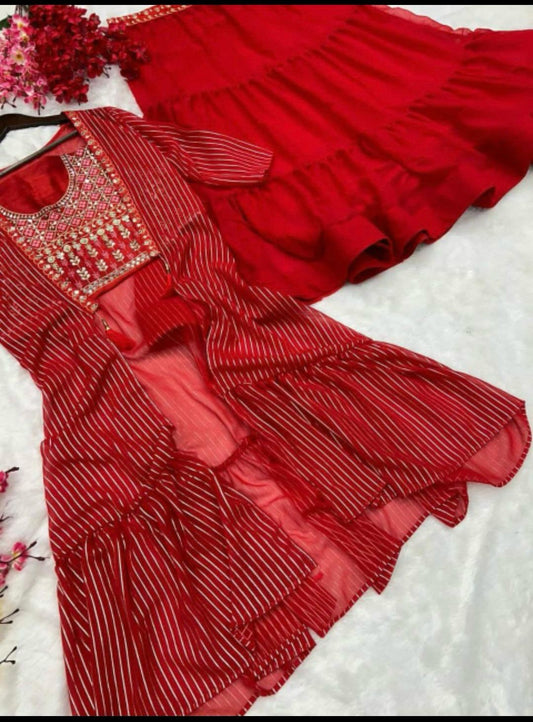 Georgette jacket lengha