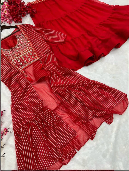 Georgette jacket lengha embroidery and fabric detail - Neha Couture Indian Fashion