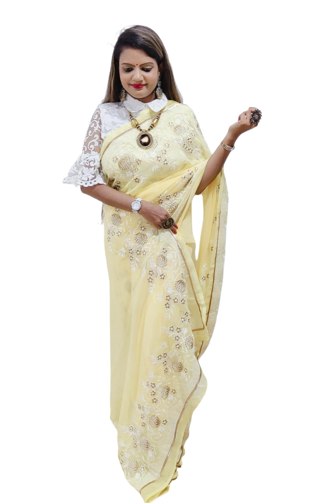 Georgette Embroidery  Saree In Germany