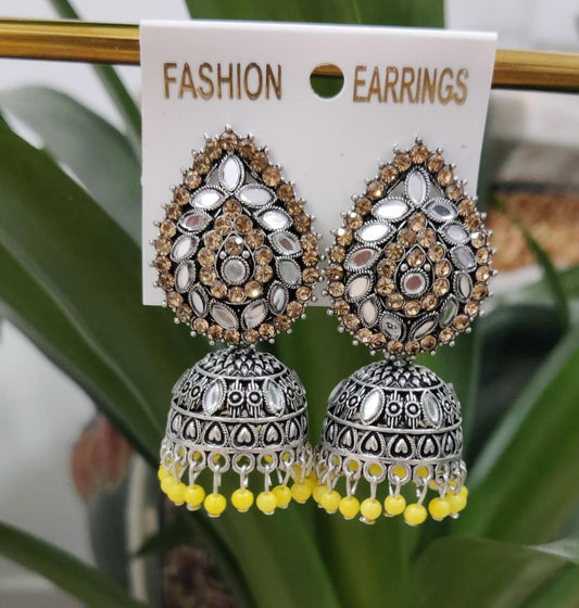 Oxidize Silver Look Stone Type Jumka Earring For Women And Girls Silver Color
