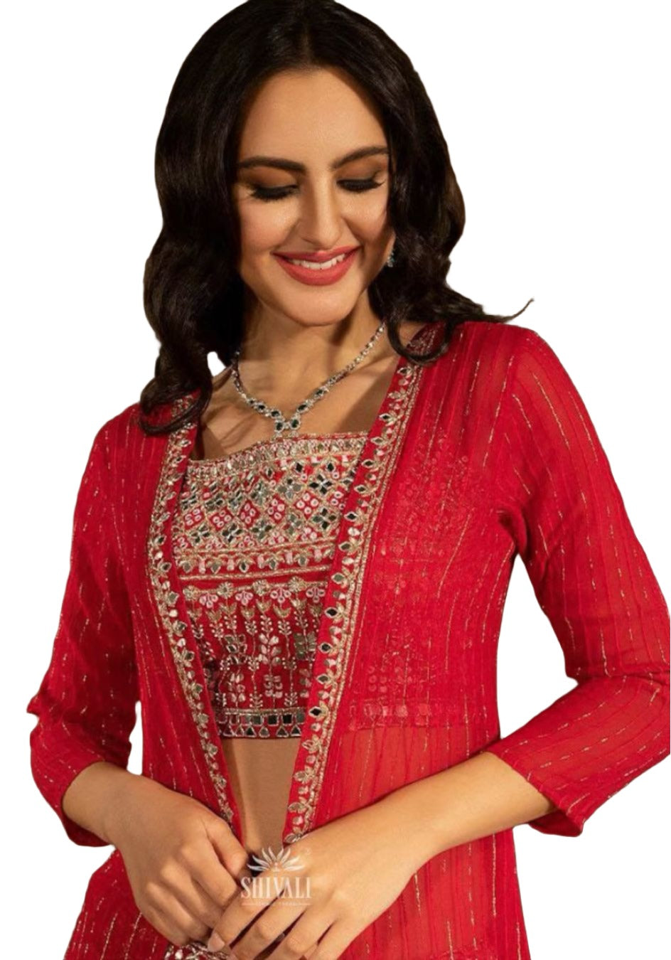 Georgette jacket lengha
