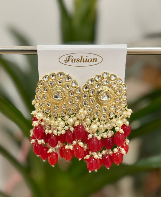 Gold-Plated Kundan and Pearl Classic Chandbalis Earrings