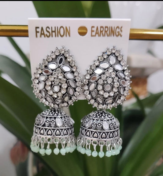 Oxidize Silver Look Stone Type Jumka Earring For Women And Girls Silver Color