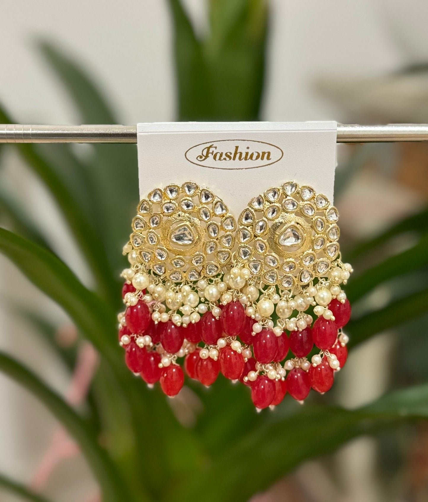 Gold-Plated Kundan and Pearl Classic Chandbalis Earrings