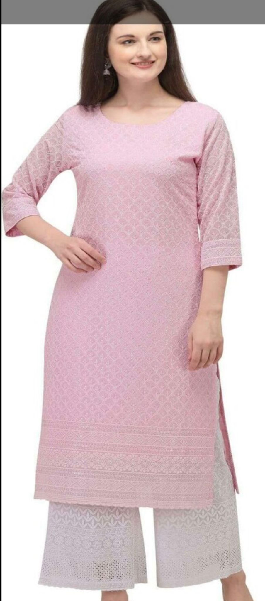 Pink Embroidered Georgette Kurta In Germany