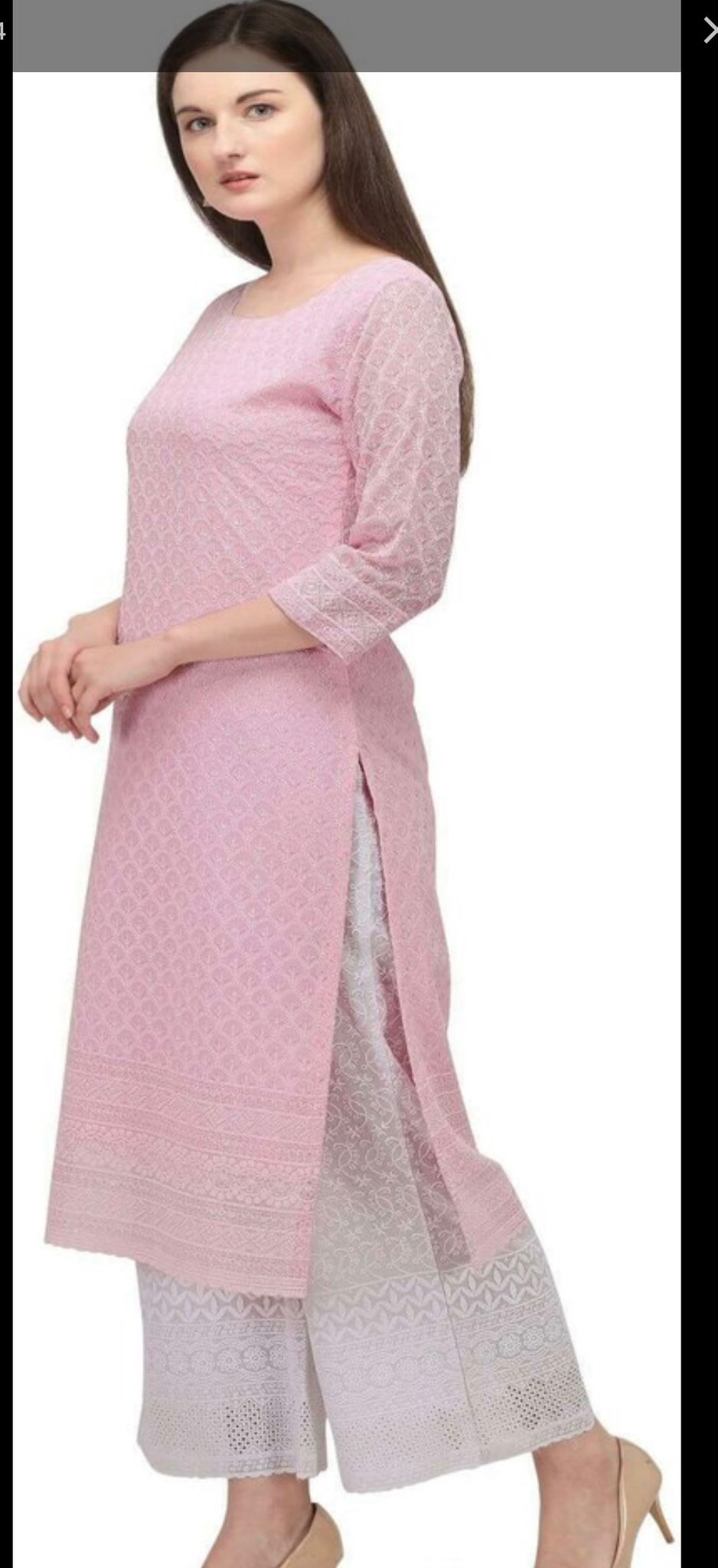 Pink Embroidered Georgette Kurta In Germany