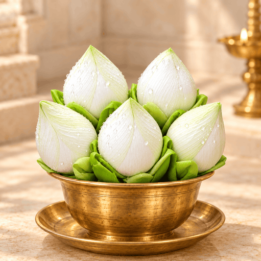 Lotus White - 5 Buds in a pack  ( AVAILABLE ONLY FOR VARALAKSHMI POOJA, GANESH CHATURTHI AND DIWALI ) - Neha Couture Berlin