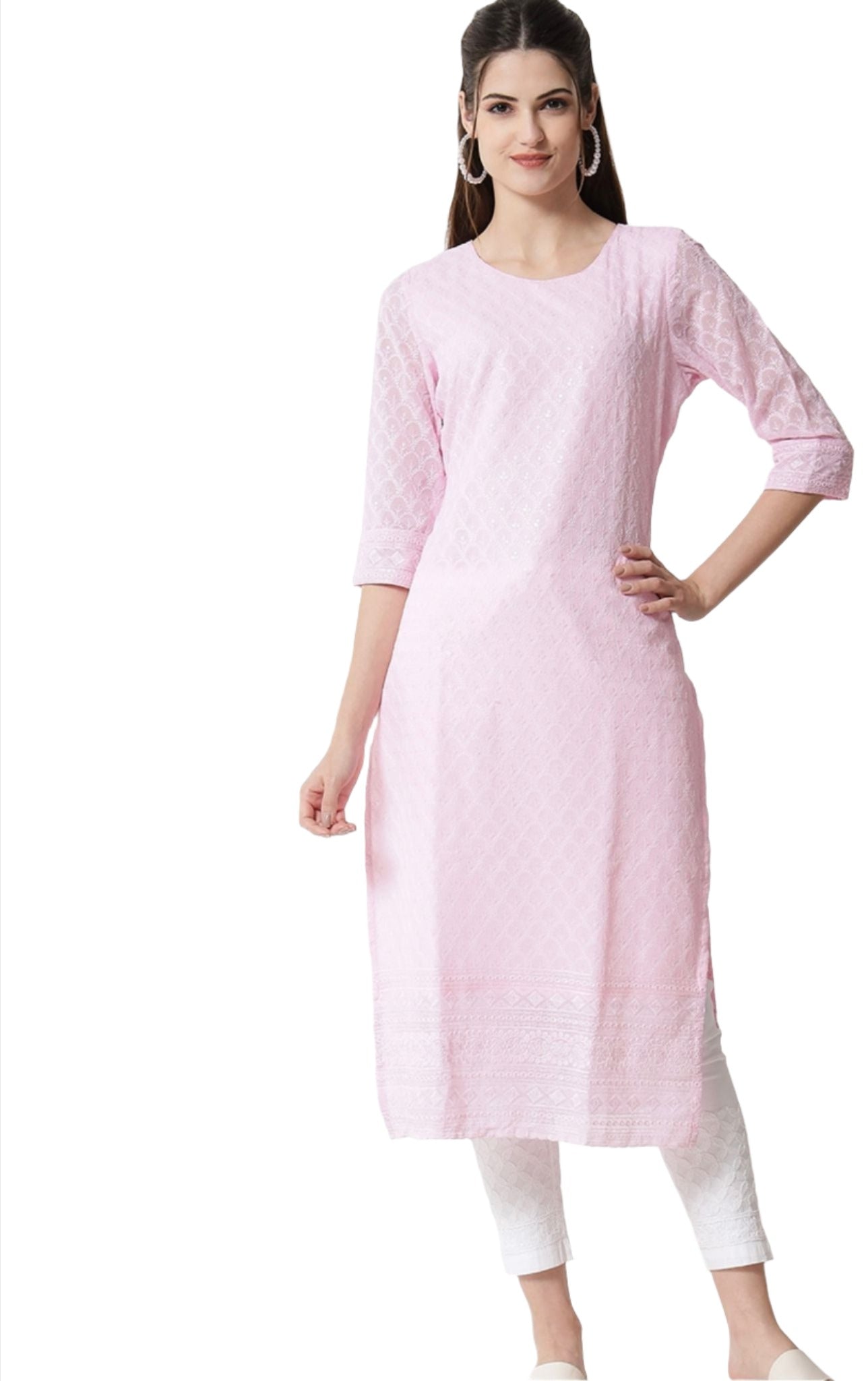 Pink Embroidered Georgette Kurta In Germany