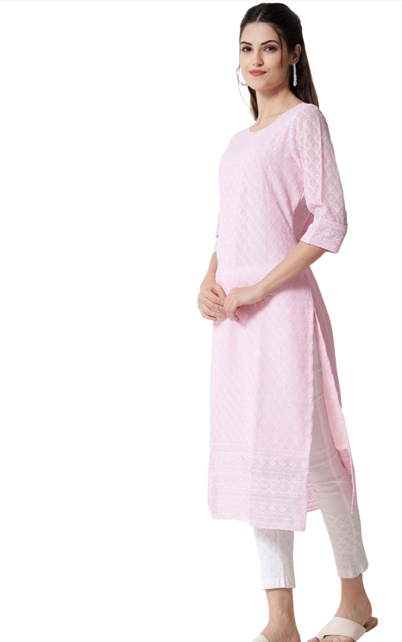 Pink Embroidered Georgette Kurta In Germany