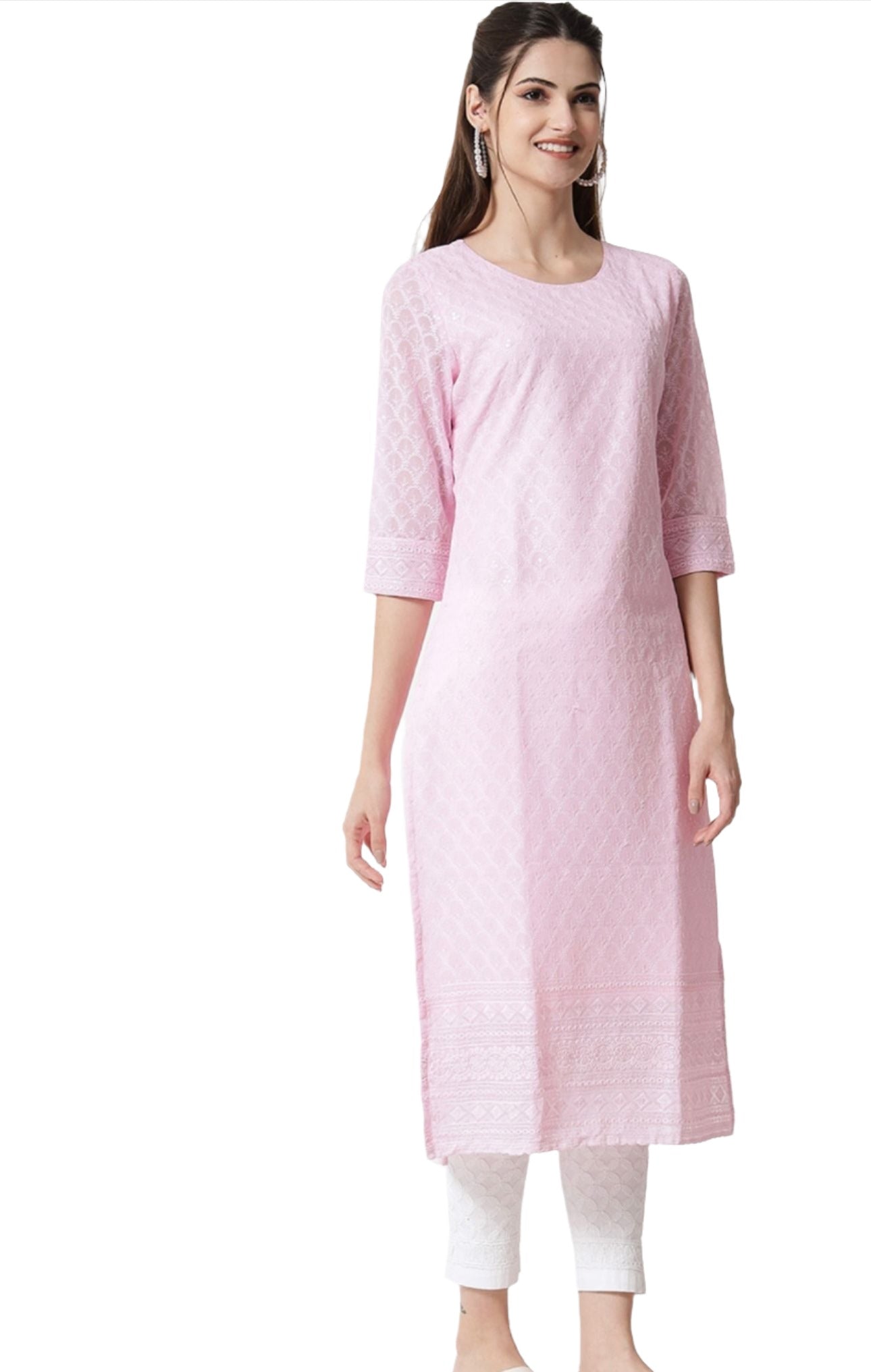 Pink Embroidered Georgette Kurta In Germany