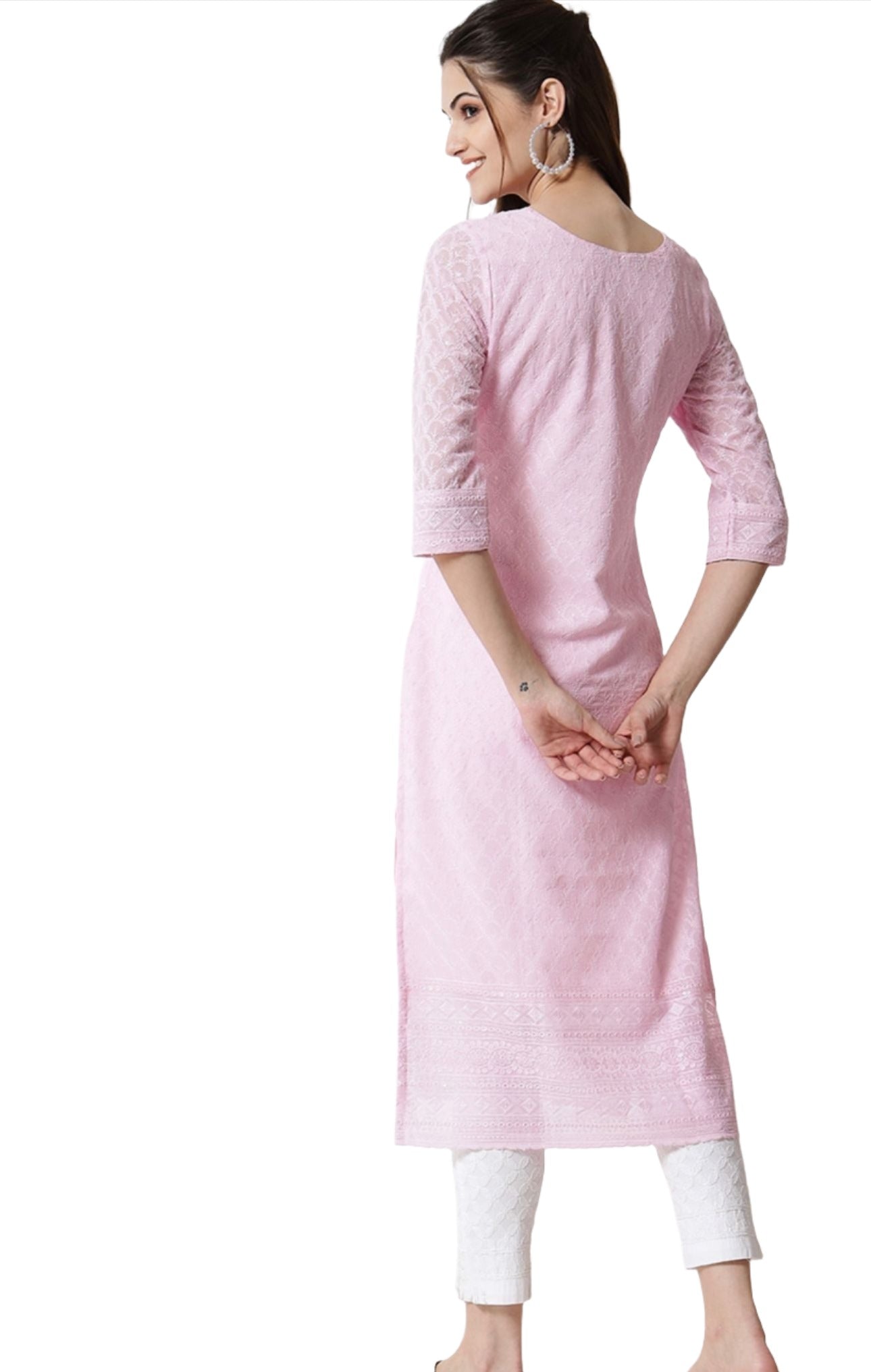Pink Embroidered Georgette Kurta In Germany