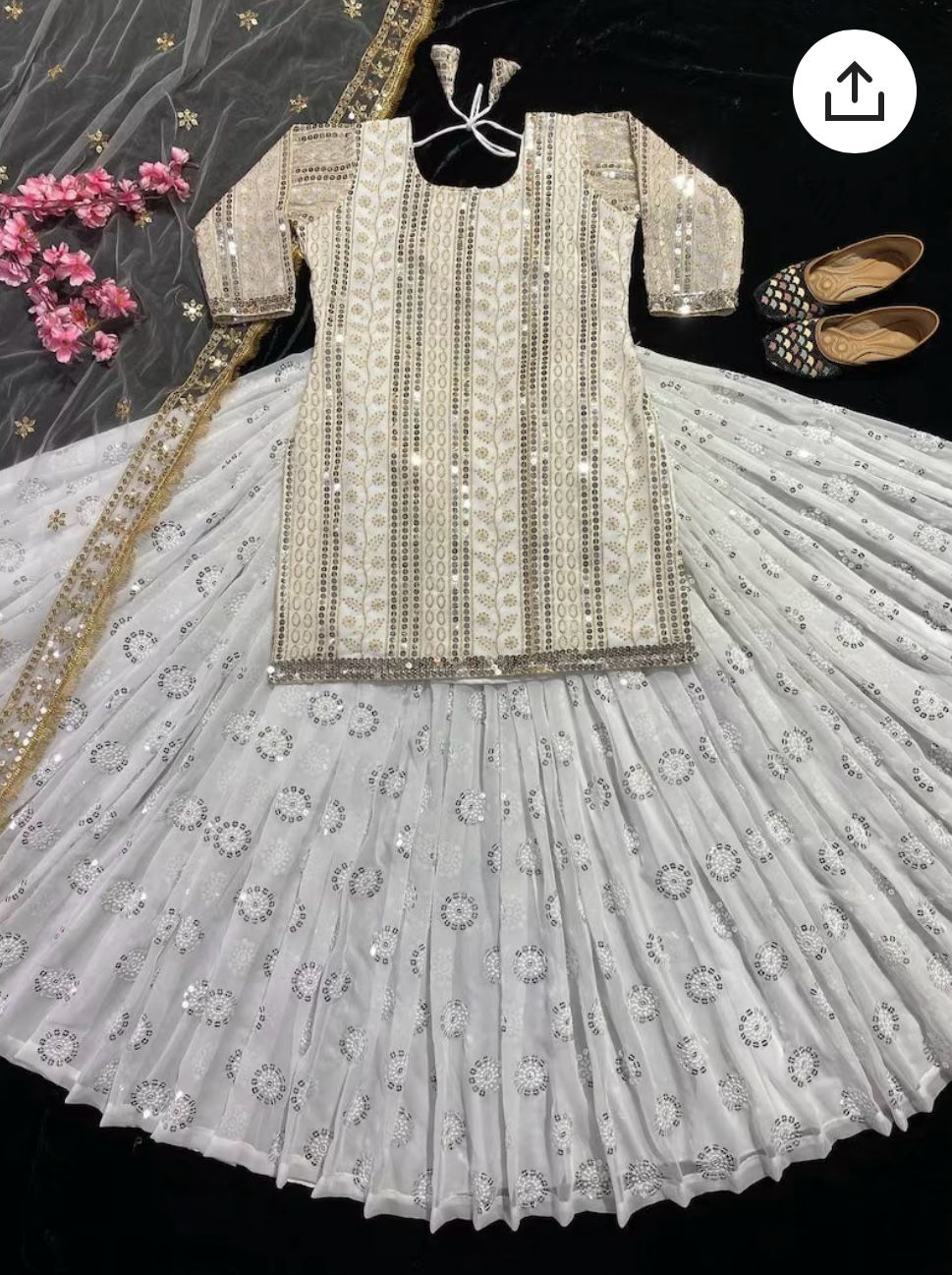 Designer White Embroidered Kurta With Lehenga 